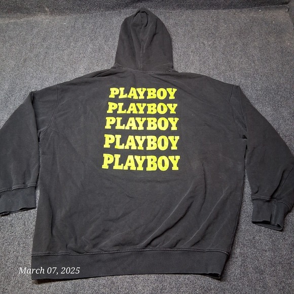 PLAYBOY Tops - Playboy Missguided Hoodie Spellout Size 10 Black Sweatshirt Pullover Oversized